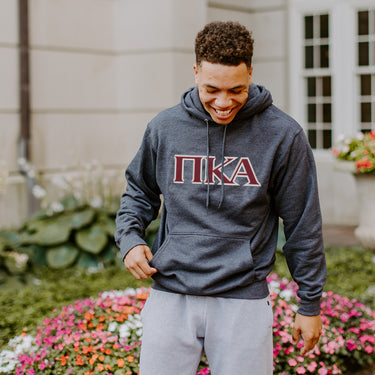 Pike Dark Heather Hoodie with Sewn On Letters