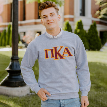 New! Pike Heather Grey Crewneck With Sewn On Letters