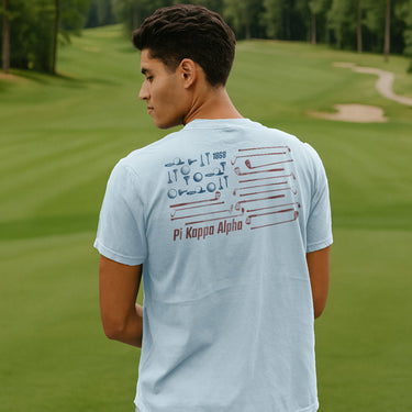 Pi Kappa Alpha  frat merch featuring a patriotic golf graphic tee.