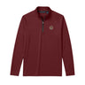Maroon Cutter + Buck Adapt quarter zip pullover with embroidered crest on the left chest, stand-up collar, and black zipper detailing.