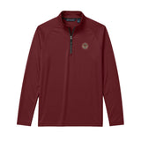 Maroon Cutter + Buck Adapt quarter zip pullover with embroidered crest on the left chest, stand-up collar, and black zipper detailing.