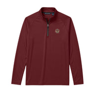 Maroon Cutter + Buck Adapt quarter zip pullover with embroidered crest on the left chest, stand-up collar, and black zipper detailing.