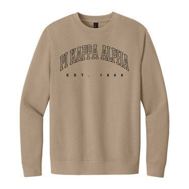 Neutral tan crewneck with fraternity design