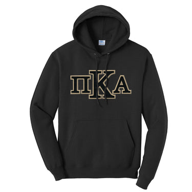 Pike Black Hoodie with Black Sewn On Letters