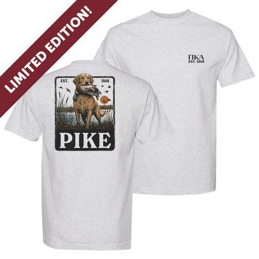 White short-sleeve graphic T-shirt featuring a small left chest print and a large outdoor-inspired illustration on the back.