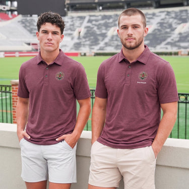 Fraternity Brothers wearing  Maroon Cutter & Buck polos with Pi Kappa Alpha crest on the chest