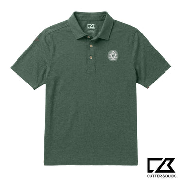 Green heathered Cutter & Buck polo with an embroidered crest on the chest.