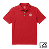 Red heathered Cutter & Buck polo with an embroidered crest on the chest.