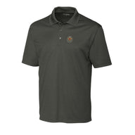 Fraternity polo with coat of arms embroidered on left chest.