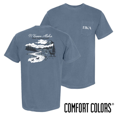 Pike fraternity t-shirt featuring an outdoor nature scene.