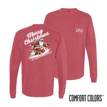 New! PIKE Comfort Colors Holiday Shredding Santa Long Sleeve Tee