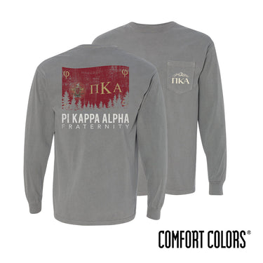 Pike Gray Comfort Colors Flag Long Sleeve Pocket Tee