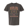 Pike Collegiate Crest Graphic Tee in charcoal grey featuring bold Pi Kappa Alpha lettering, fraternity crest, Greek letters, and established year design.