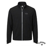 Black Callaway full-zip water-repellent golf jacket with Greek letter embroidery on chest displayed on white background